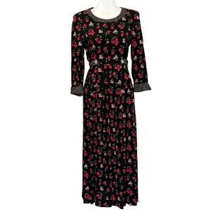 S. L. Fashions red/black floral/dot maxidress, vintage, 10, cottagecore, prairie